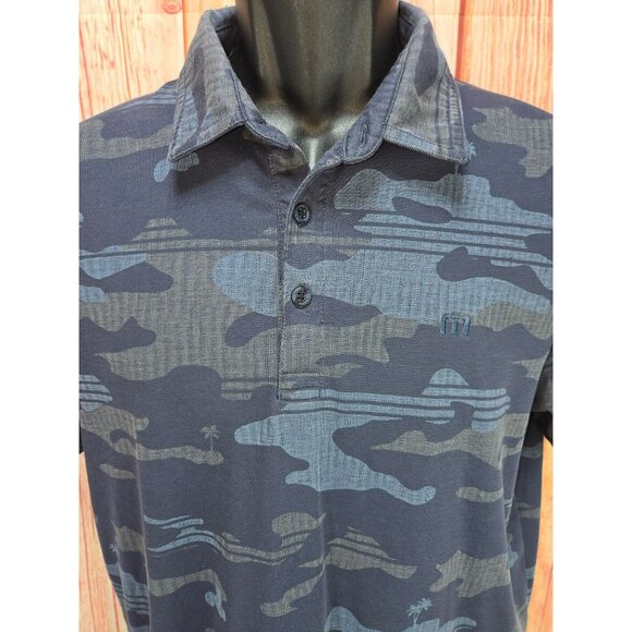 Travis Mathew Mens Blue Camo Polo Shirt Medium PimaCotton Polyester Blend - Picture 3 of 8